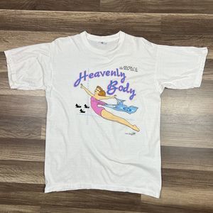 VTG 1988 Heavenly Body Shirt Flying Fortress B-17 Pinup Girl White Shirt Sz M